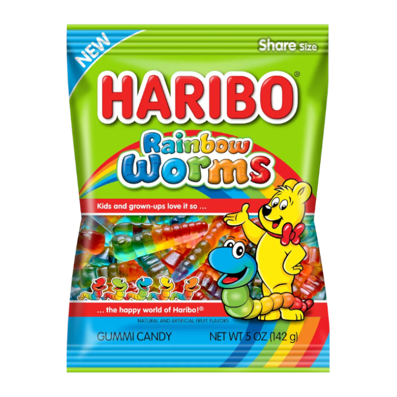 Haribo Rainbow Worms Peg Bag 5oz (142g)