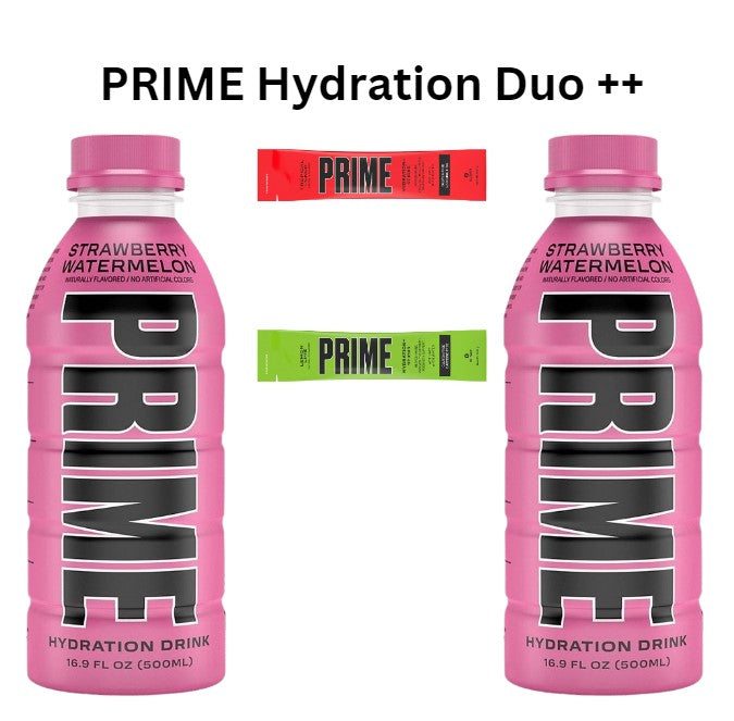 Prime Hydration Duo Plus + - Strawberry Watermelon with Tropical & Lemon Lime Sachet Refills
