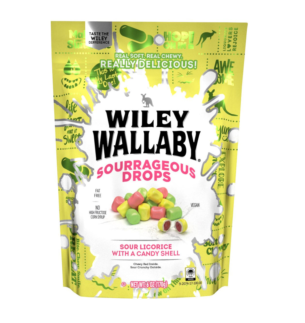 Wiley Wallaby Sourrageous Licorice Drops Stand Up Peg Bag, 6oz